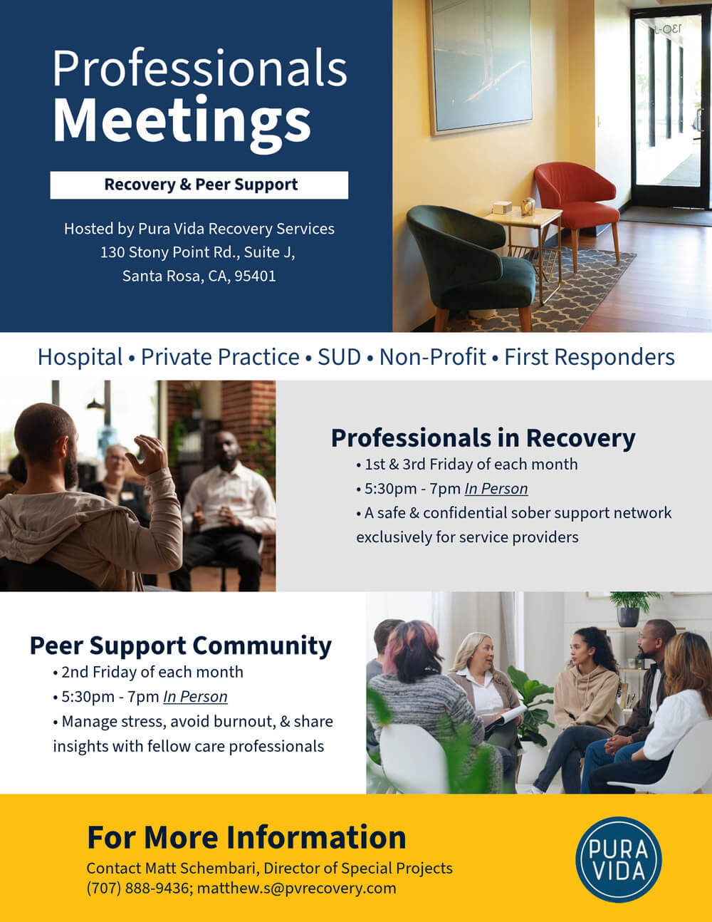Professional Meetings: Recovery & Peer Support, Hosted by Pura Vida Recovery Services